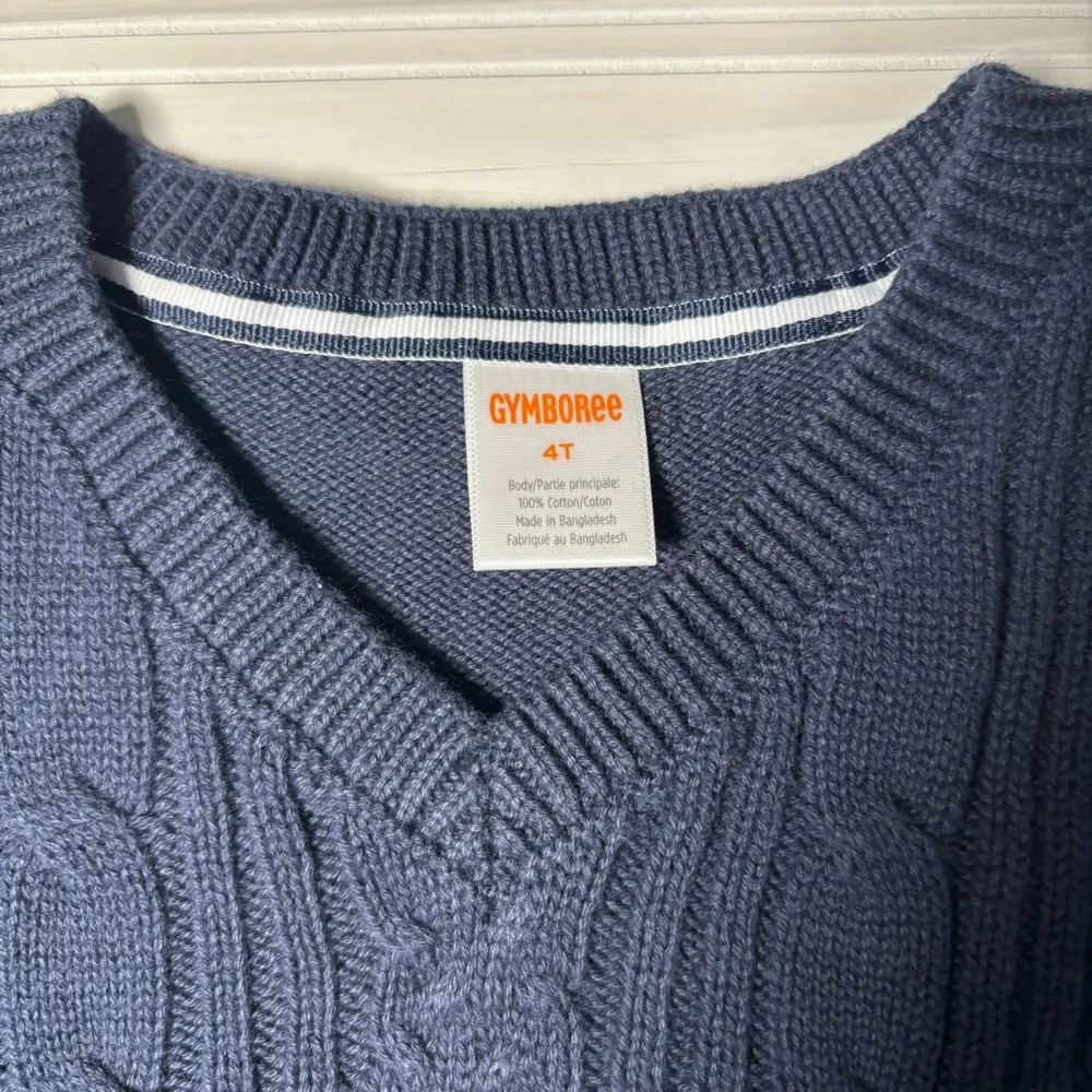 Gymboree Boys Navy Blue Cable Knit Sweater Vest School Uniform V-Neck SZ 4T NWT